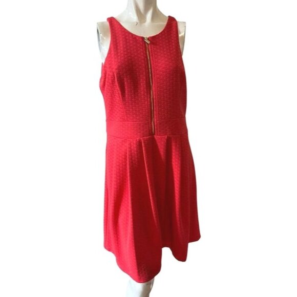 Jessica Simpson Coral Fit & Flare Dress Sz 8 (Medium) Womens Orange Zip Front Cu - Picture 1 of 14